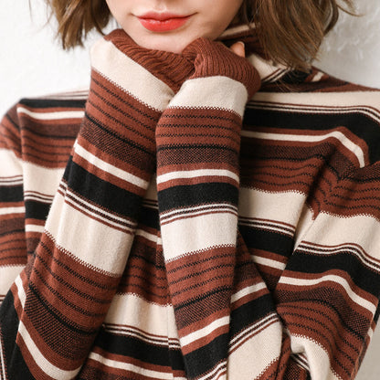 Turtleneck Women's Pile Of Stripes With Backing Knitwear