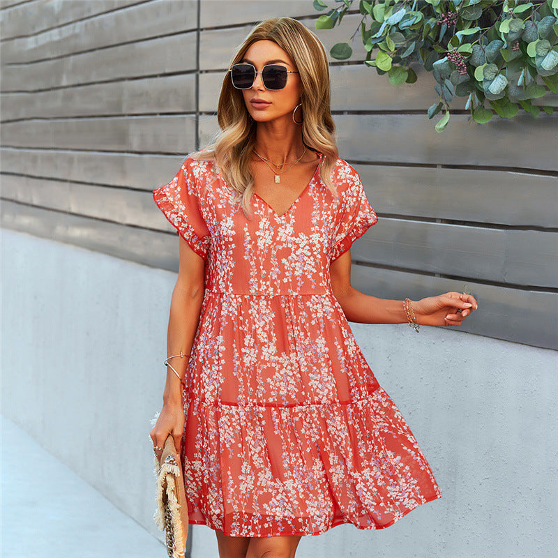 Ruffle Loose Short Dress Summer Chiffon Dress