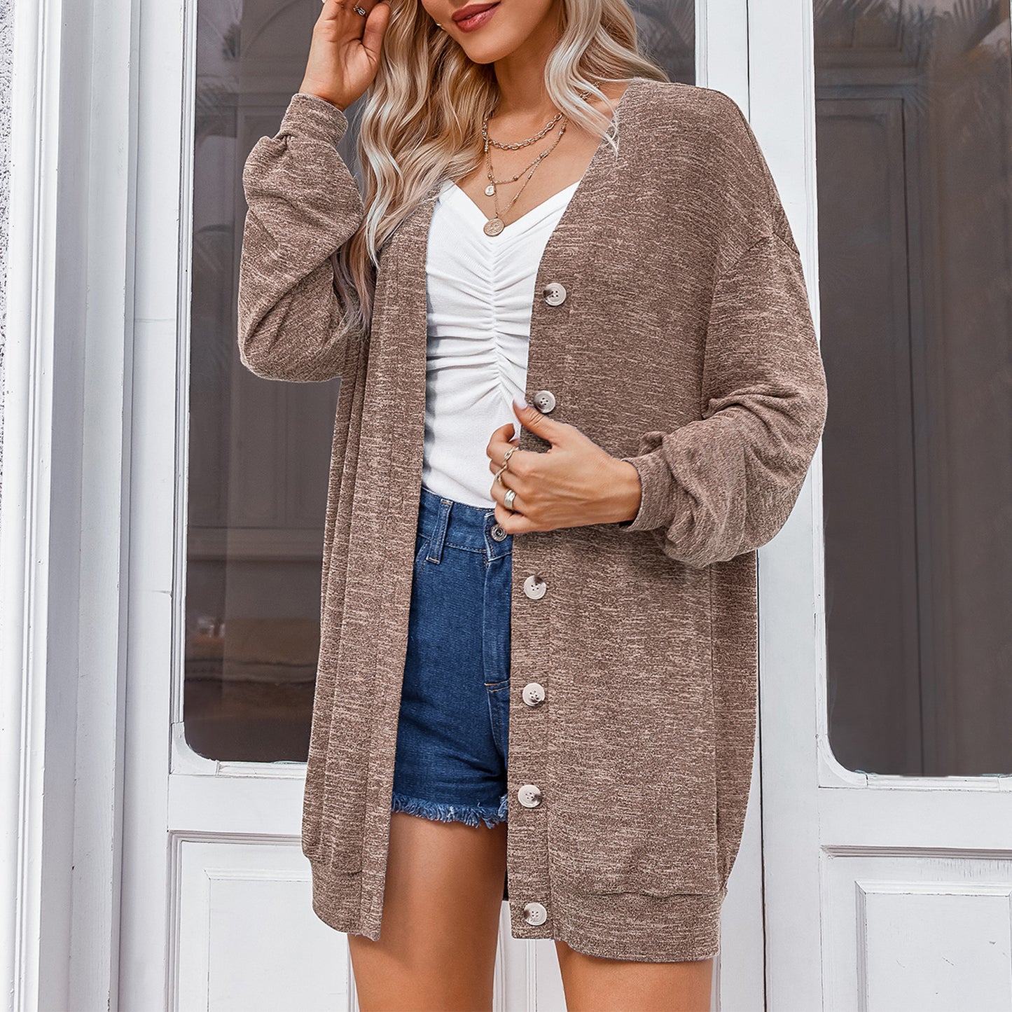 Thin Mid Length Button Up Cardigan Knitwear