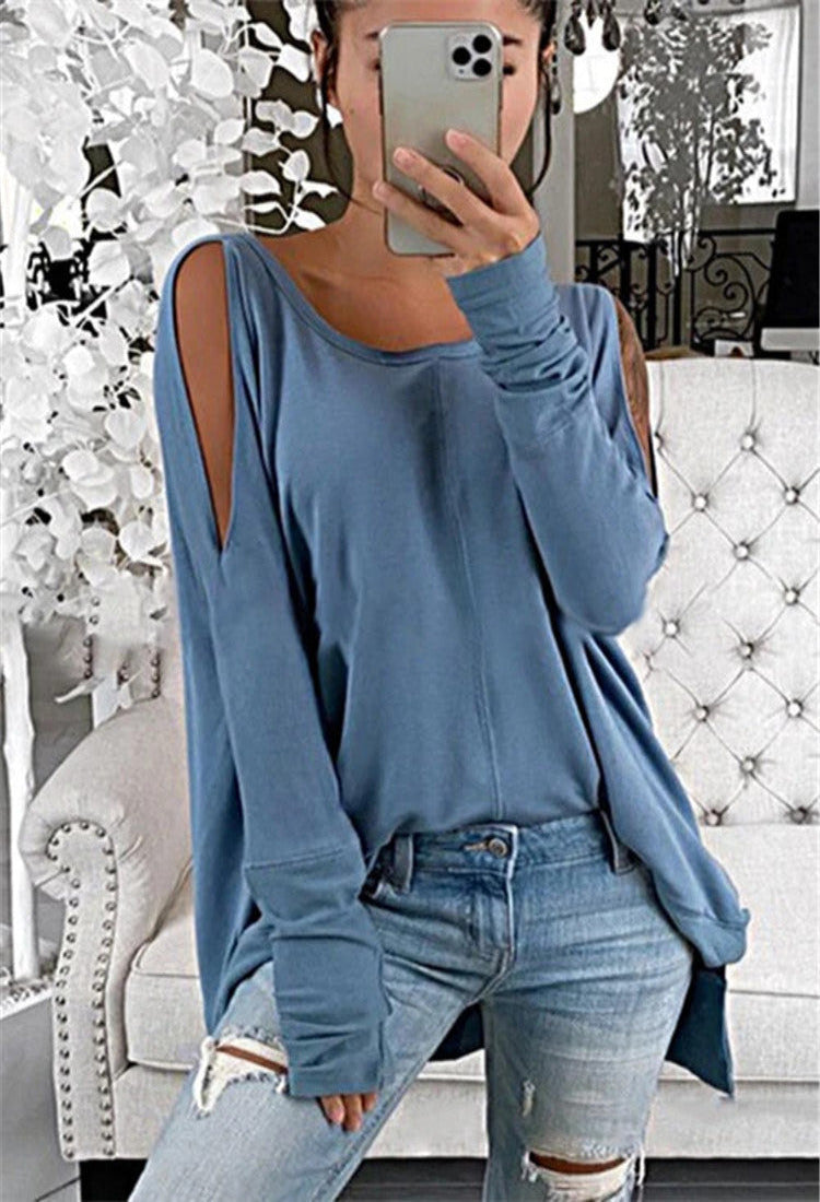 U-Neck Long Sleeve Off-Shoulder Top