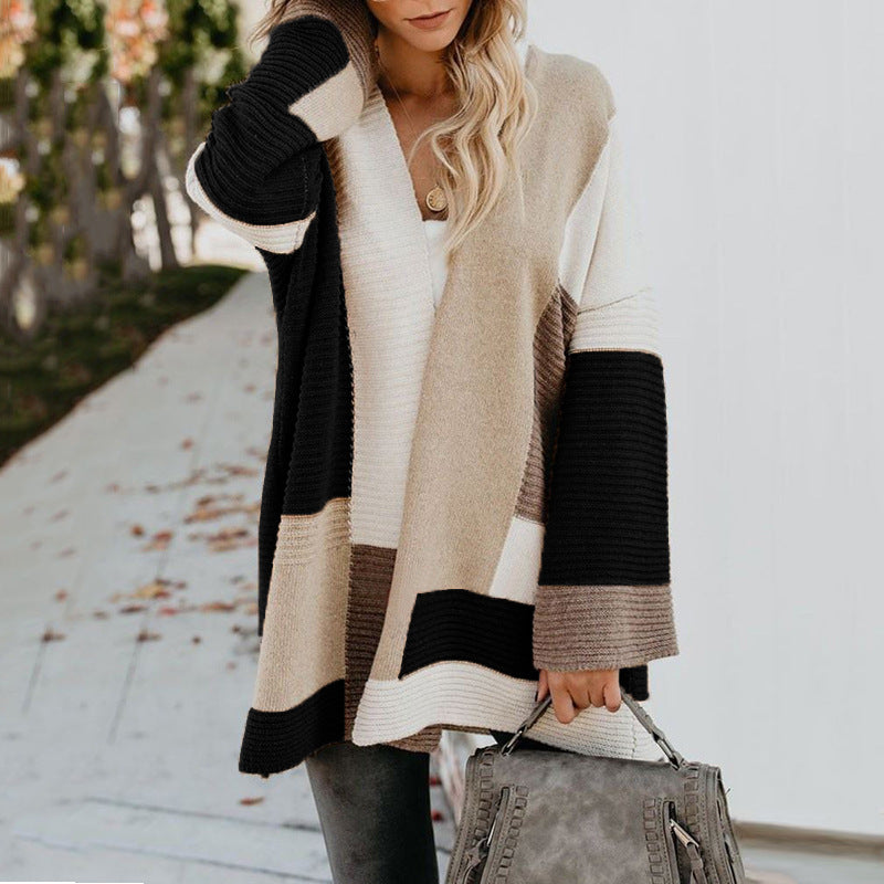 Tri-Tone Loose Long Sleeve Travel Cardigan