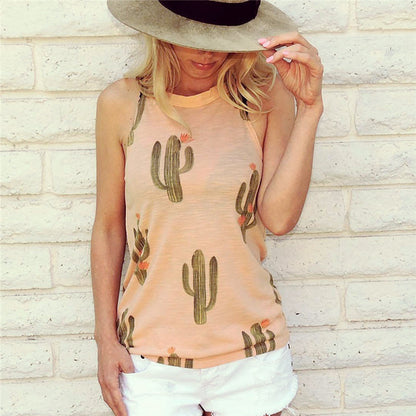 Cactus Print Casual Halter Harajuku Women Tops