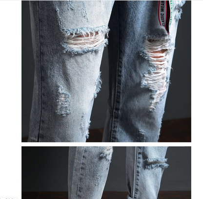 LIGHT BLUE STRETCH DISTRESSED DENIM JEANS