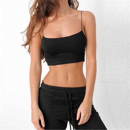 Summer Sexy Female Crop Tops 95% Cotton Women Sleeveless Straps Tank Top Solid Fitness Lady Camis Casual White Black Top