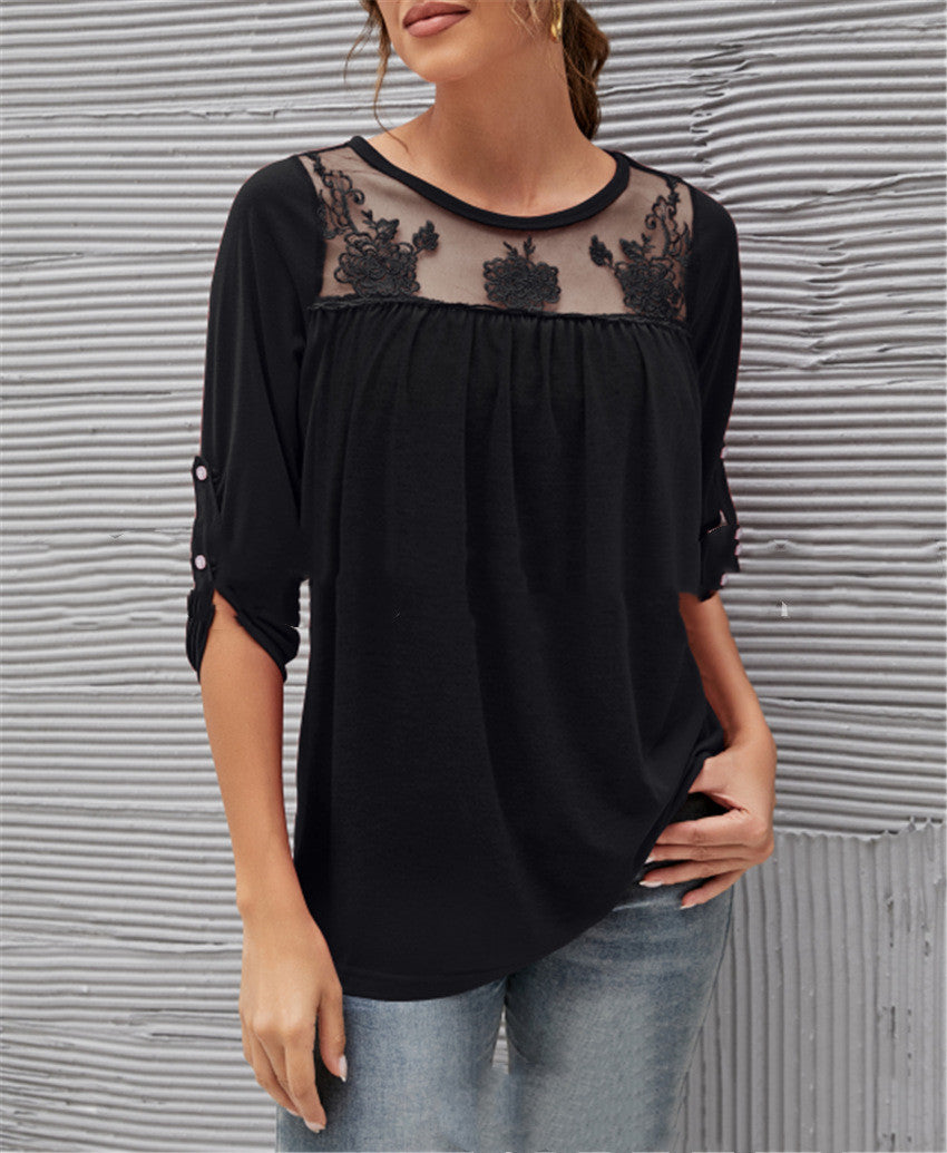 EleganceEnchant Lace Bliss Half Sleeve Blouse