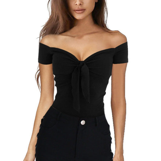 Off Shoulder Tie Front Bodycon Top