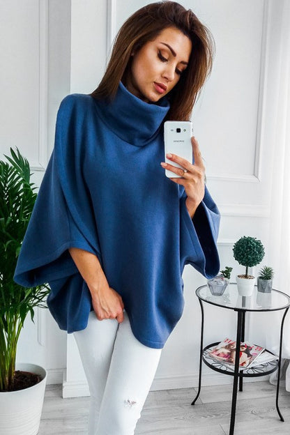 Turtle Neck Batwing Half Loose Sleeve Poncho