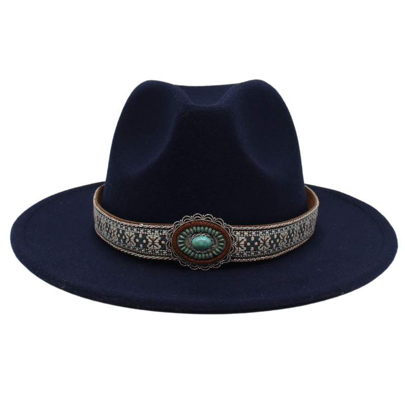 Ethnic Style Turquoise Gem Detail Cotton Fedora