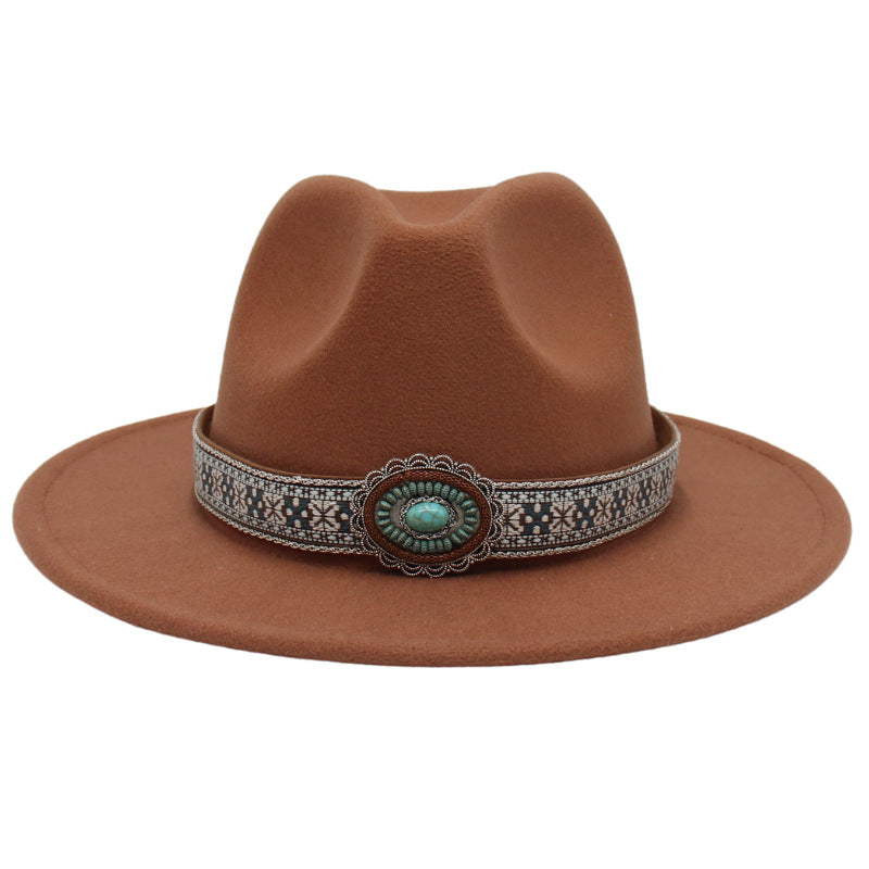 Ethnic Style Turquoise Gem Detail Cotton Fedora