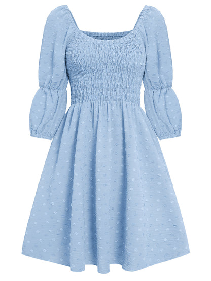 Summer Waist-tight Puff Sleeve Picnic Dress Women