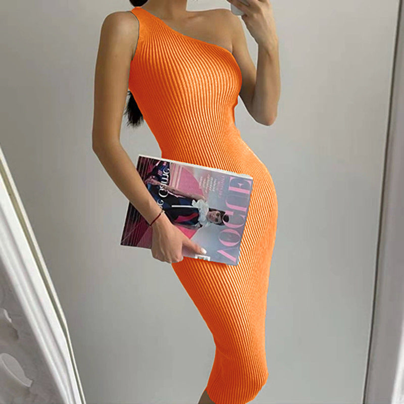 One Shoulder Sleeveless Knitted Bodycon