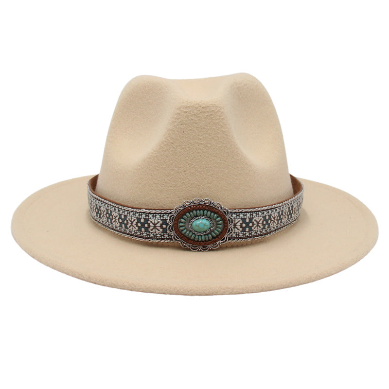 Ethnic Style Turquoise Gem Detail Cotton Fedora