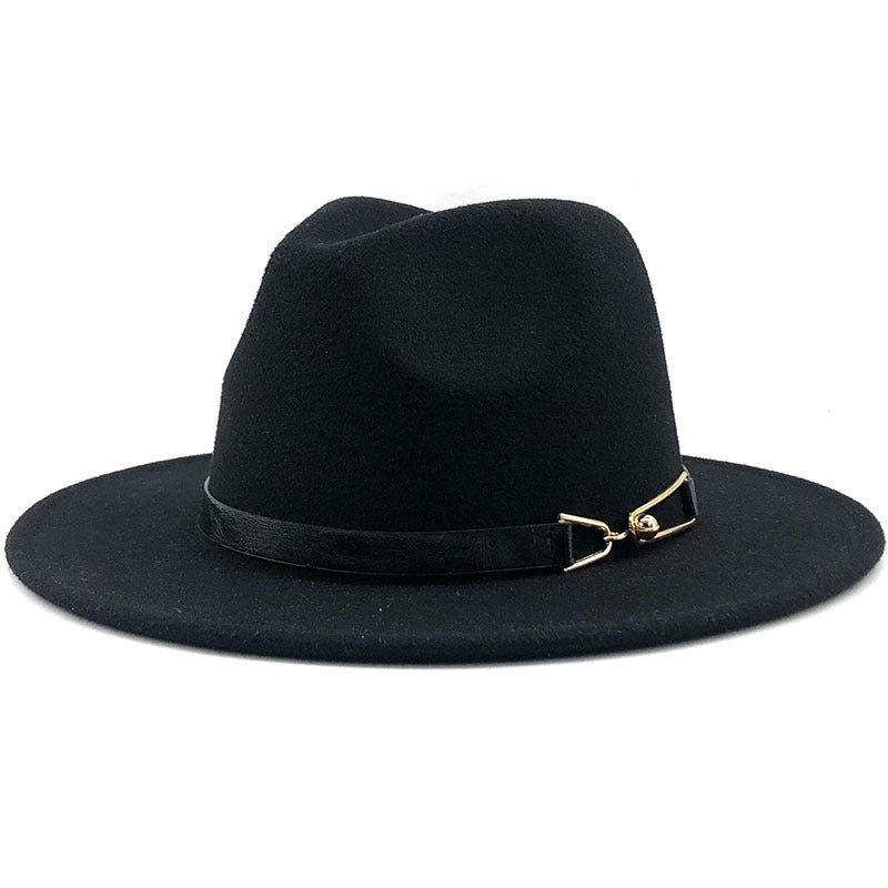 Cashmere Gold Link Buckle Detail Detail Flat Brim Fedora