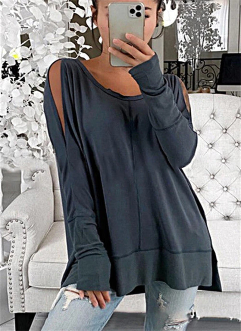 U-Neck Long Sleeve Off-Shoulder Top