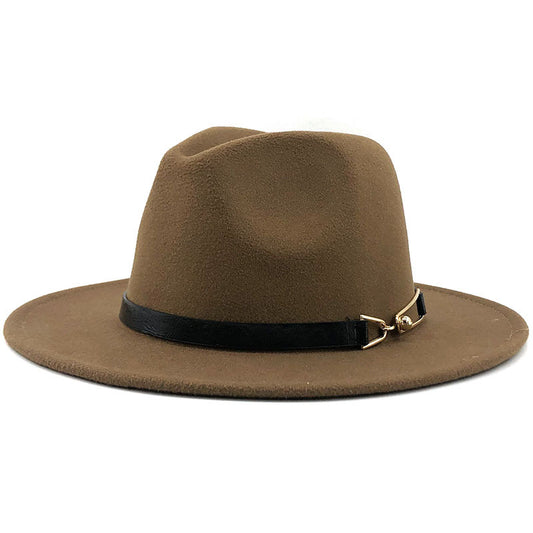 Cashmere Gold Link Buckle Detail Detail Flat Brim Fedora