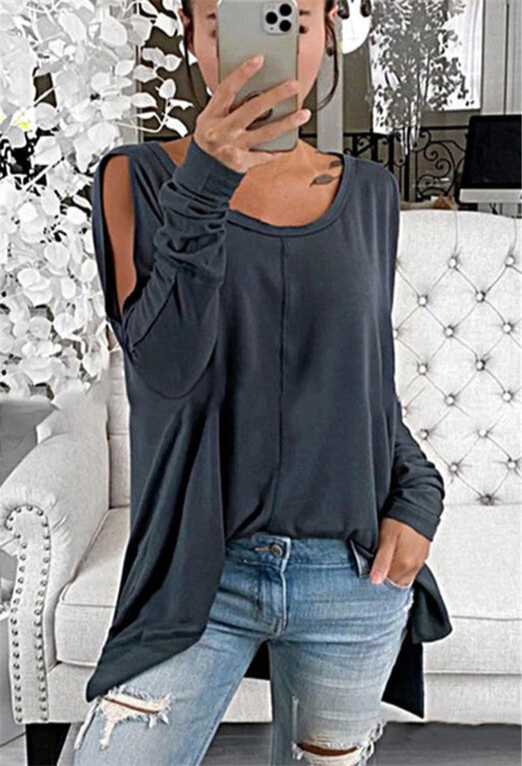 U-Neck Long Sleeve Off-Shoulder Top