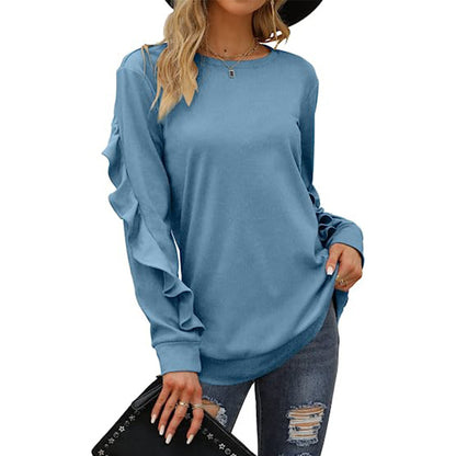 Pleated Lace Frill Long Sleeve Top