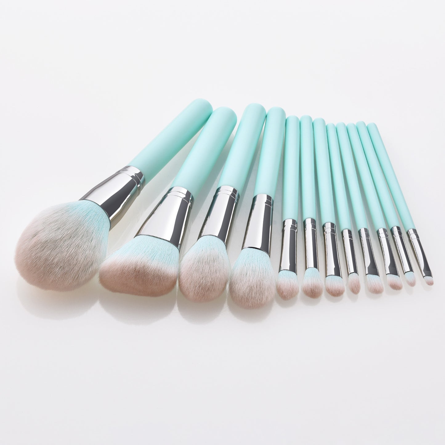 12 light blue makeup brushes