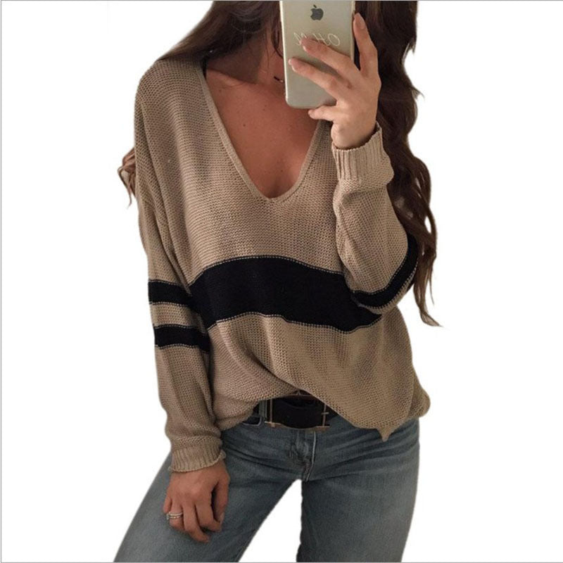 Varsity V neck Loose Sweater