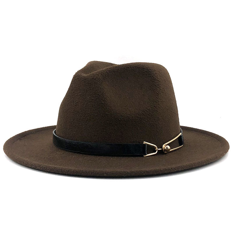 Cashmere Gold Link Buckle Detail Detail Flat Brim Fedora