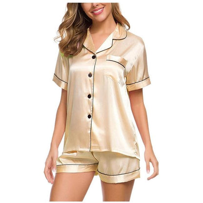 Soft Glossy Button Up Short Sleeve Night Pyjamas ladies Sleeping Clothes Nightwear Women