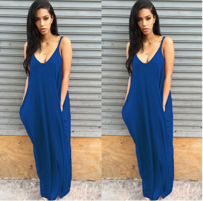 Loose Fit Strappy Plunge Long Summer Dresses