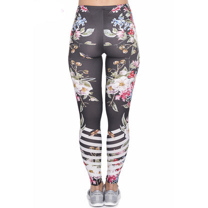 Floral Print Shin Stripe Detail Leggings