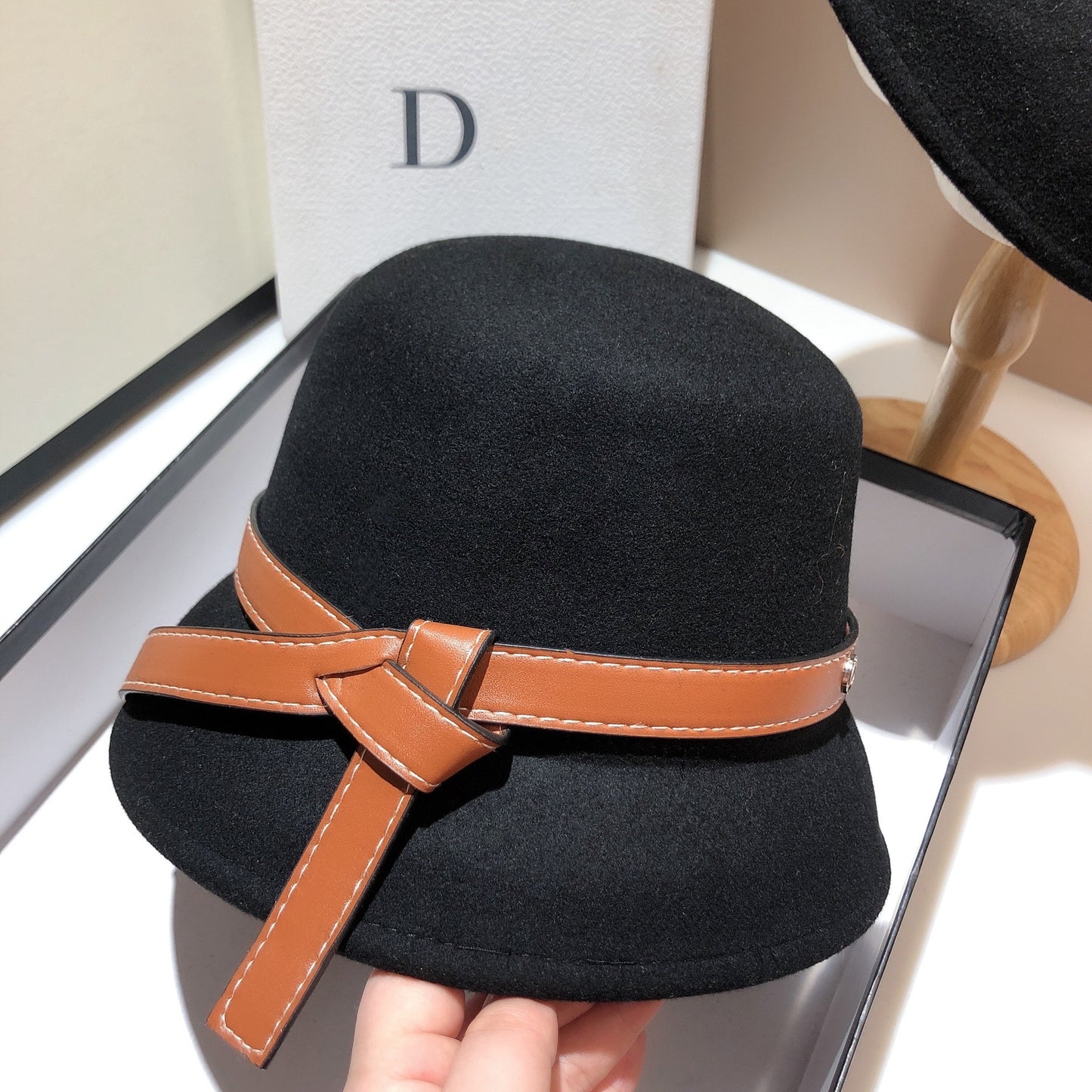 Adjustable Black Leather Belt Bucket hat