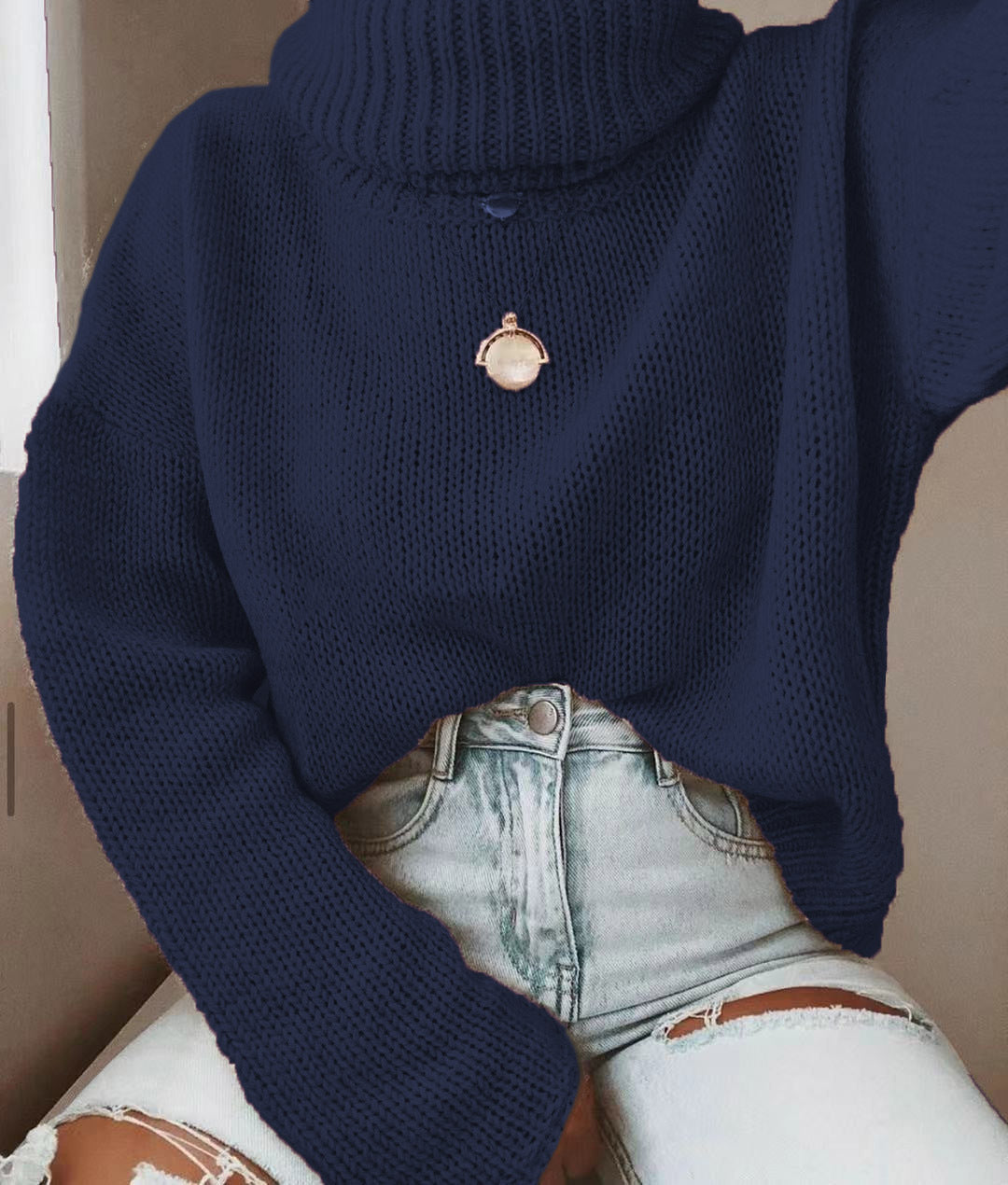 Hollow Back Turtleneck  Sweater