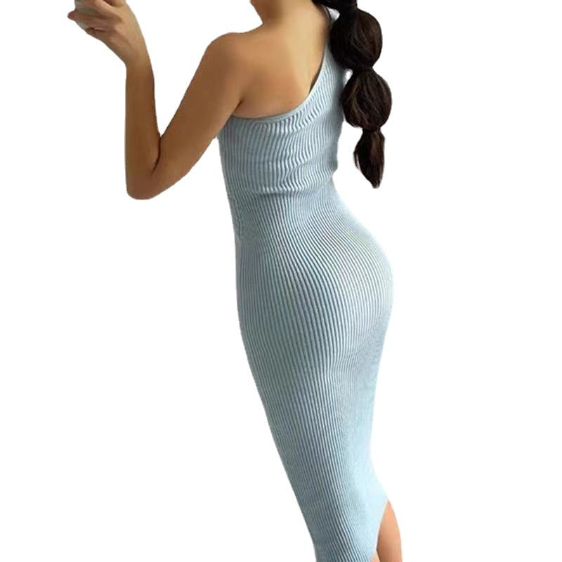 One Shoulder Sleeveless Knitted Bodycon