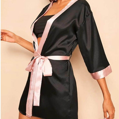 Ice Silk Half Sleeve Belted Bath Robe Mini