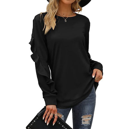 Pleated Lace Frill Long Sleeve Top