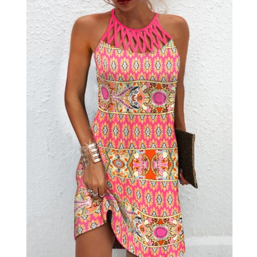 Casual Tribal Aztec Africa Print Halterneck Dresses