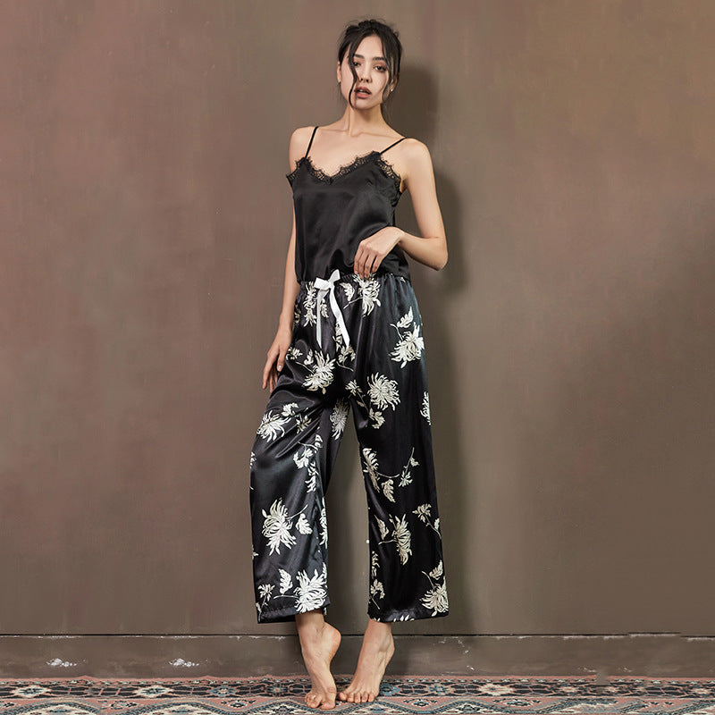 Fashion Print Pajama Pants Suspender Two-Piece Set