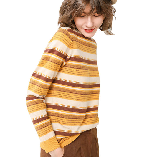 Turtleneck Women's Pile Of Stripes With Backing Knitwear