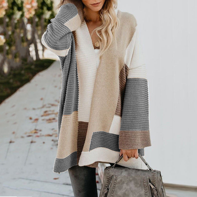 Tri-Tone Loose Long Sleeve Travel Cardigan