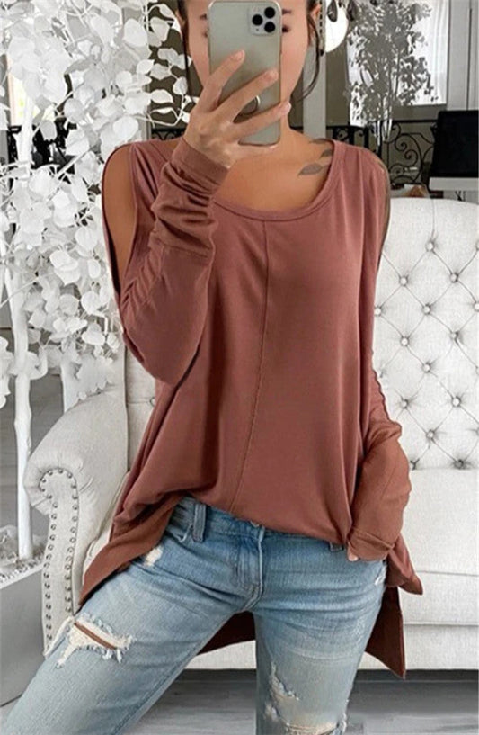 U-Neck Long Sleeve Off-Shoulder Top