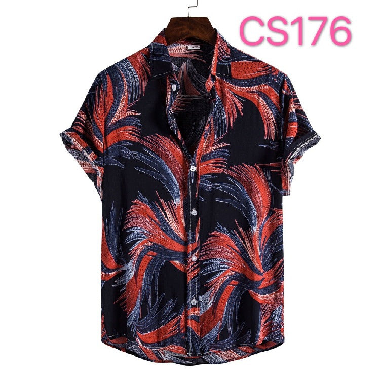 Resort Style High-quality Silk Cotton Short-sleeved Lapel Flower Shirt