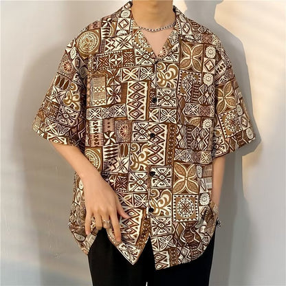 Men's Casual Short Sleeve Loose Shirt Stretch Fabric