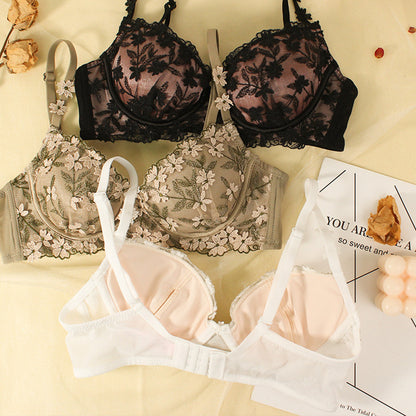 Court Flower Lace Embroidery Underwear Bra