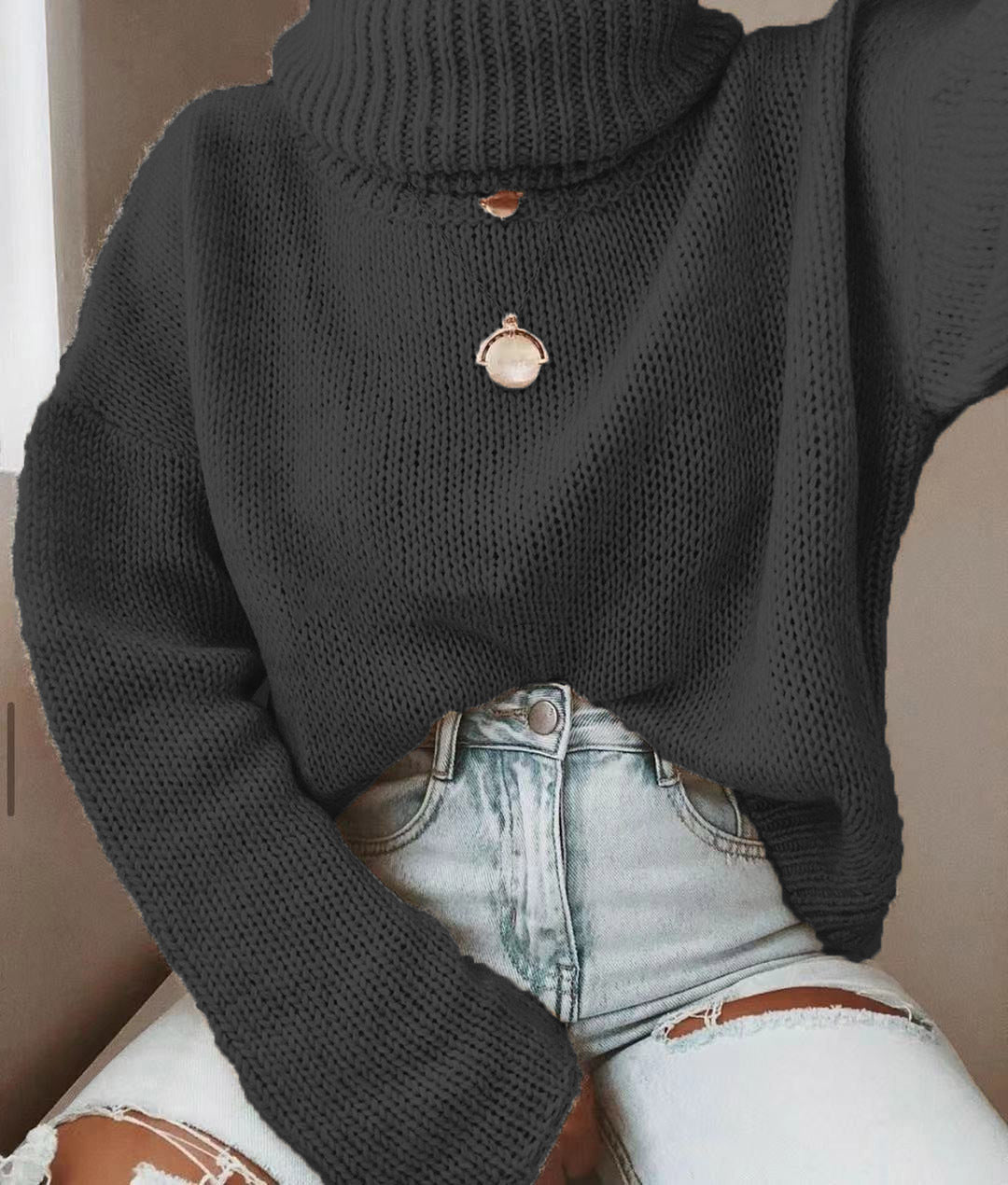 Hollow Back Turtleneck  Sweater