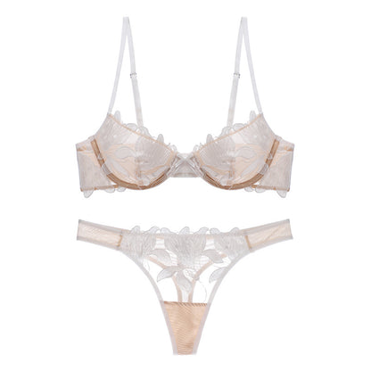 Floral Embroidery Mesh Lingerie Set