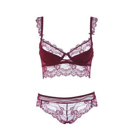 Mesh Lace Embroidery Pearl Detail Mousse Women Sexy Bra Set Ultra-thin Red Black Lace Bras Underwear Push up Bra and underwear