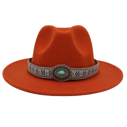 Ethnic Style Turquoise Gem Detail Cotton Fedora