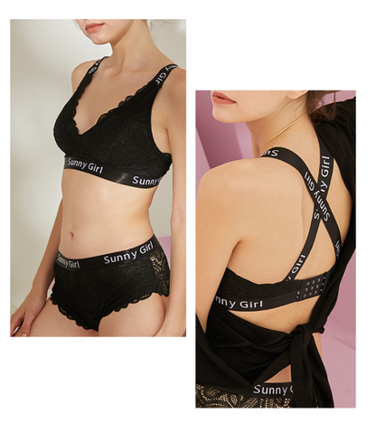 Cotton Mesh Embroidery Scalloped Edge Sports Bra Set