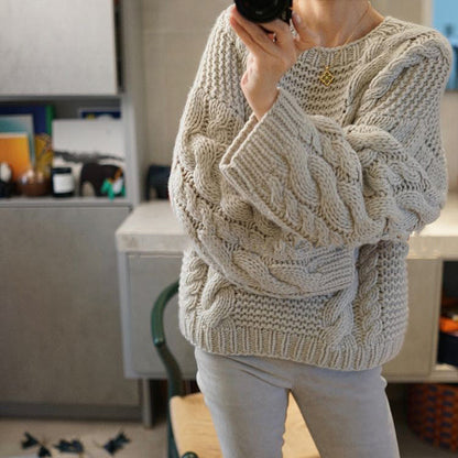 Thick Long Sleeve Cable Knit Knitwear Jumper