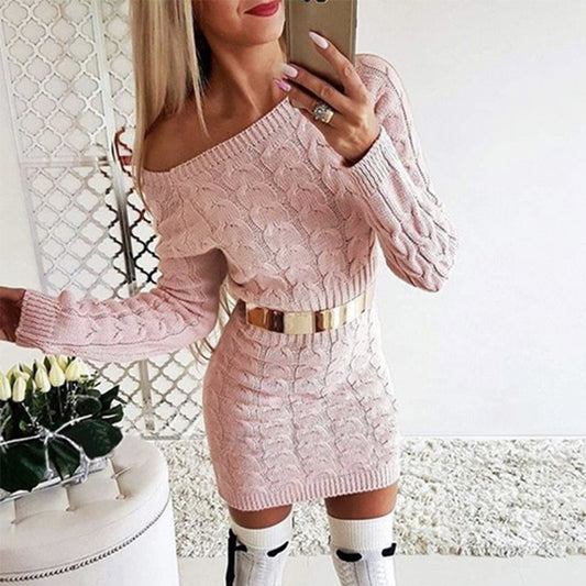 Off the Shoulder Cable Embroidery Mini