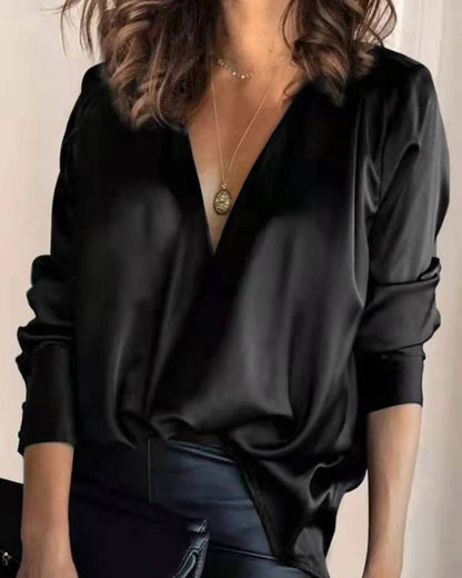 Silky Satin Long-sleeved Blouse