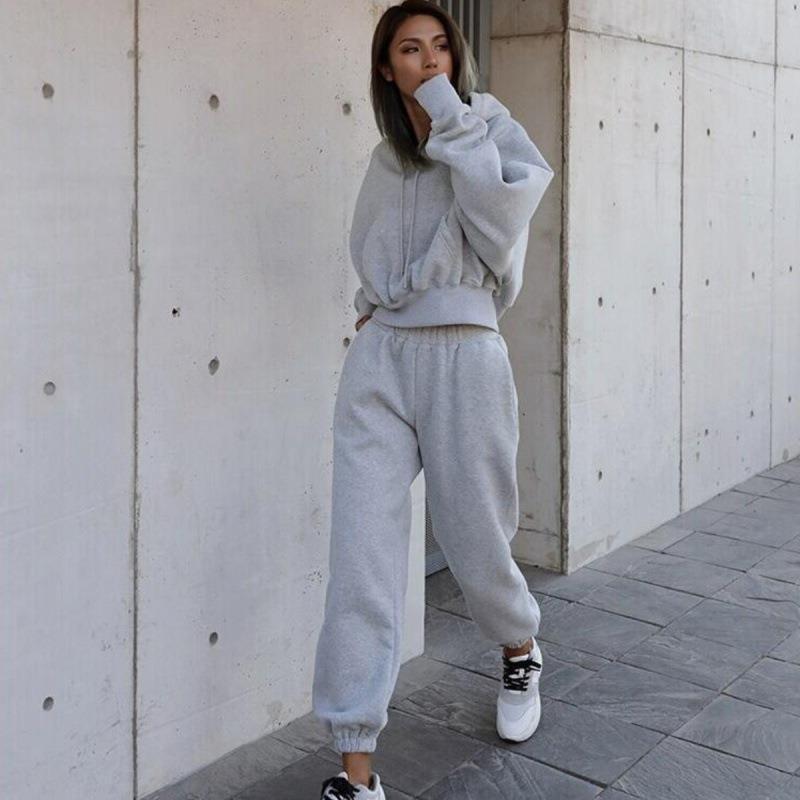 Plush Elastic Cuff Long Sleeve Hoodie Suit