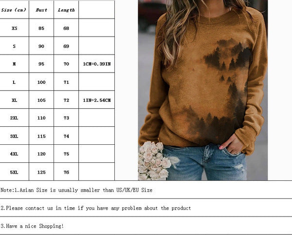 Mountains Pattern Print Sweatshirts Warm Autumn Aesthetic Clothing O Neck Long Sleeve Shirts Casual Loose Comfy Tunic Tops